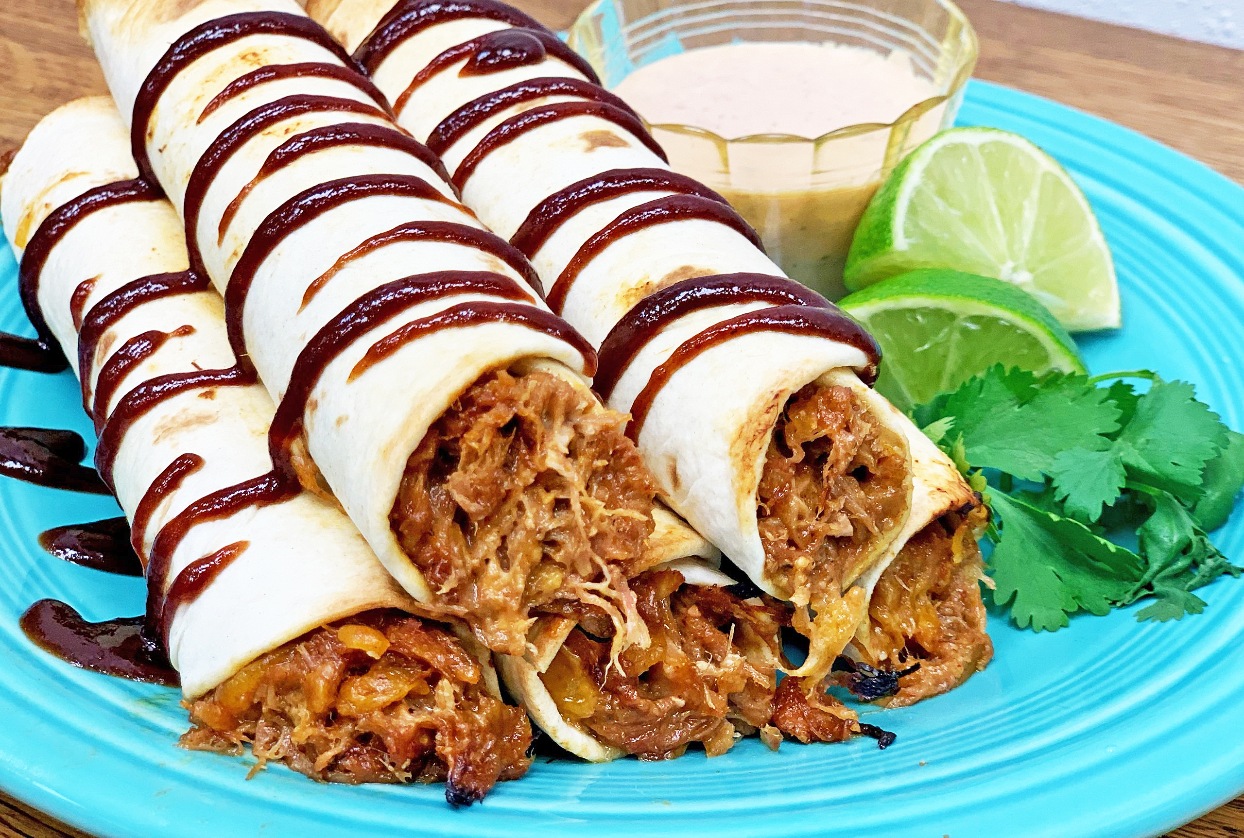 Cheesy Baked BBQ Pork Taquitos