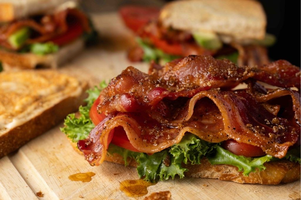 Brown Sugar Bacon, Lettuce, Tomato, and Avocado Sandwiches